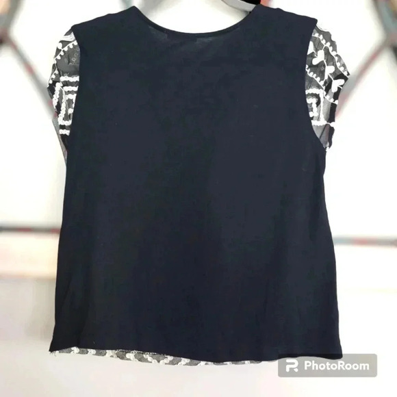 Lavand. Black Cream Embroidered Mesh Blouse With Chiffon Underlay Size SMALL - Picture 3 of 5